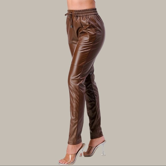 wornbyana Pants & Jumpsuits Drawstring Leather Pants Poshmark